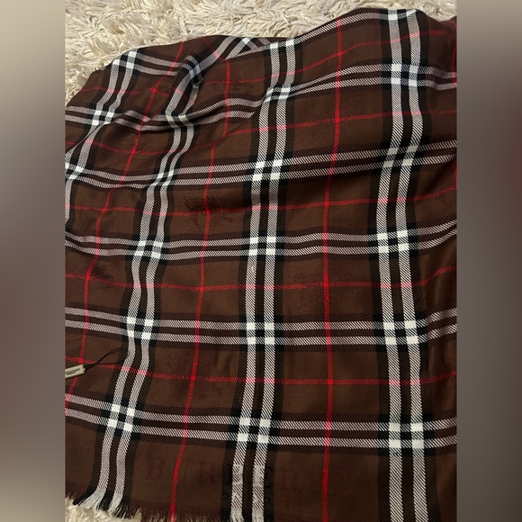 Burberry London Brown Tartan Check Print Scarf - Picture 7 of 8